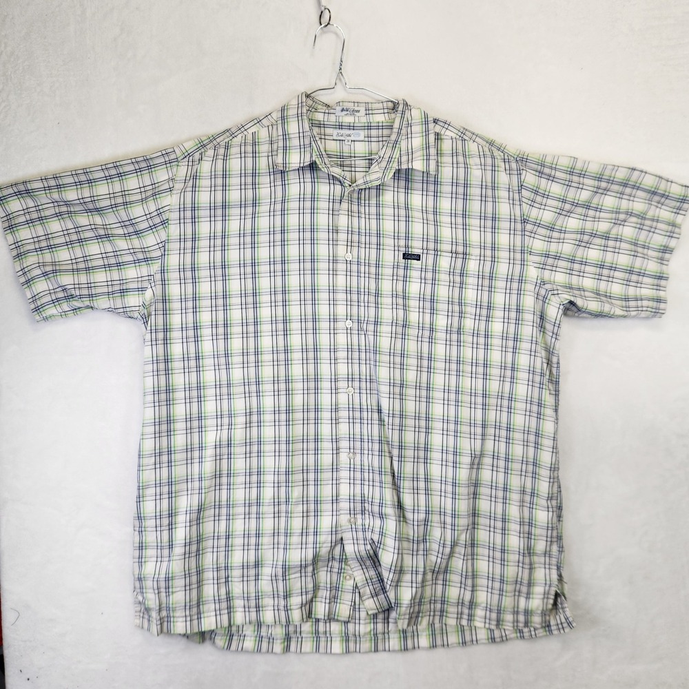 Ecko Unltd Mens 2X Short Sleeve Button‎ Down Shirt Plaid White Green Navy Cotton